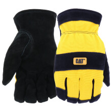 Cat CAT012222L Split Leather Palm Gloves - Yellow Large Boss Therm Synthetic Lined Gloves with Spandex Back