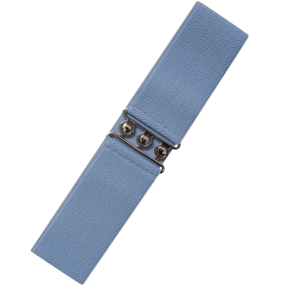 Ro Rox Cintura Donna Larga Elastica In Vita Stile Retrò Vintage – Cintura Stretch Per Abiti, Anni 50 – Fibbia Argento O Oro - Taglie 38-42 - Cielo Blu (Small)-image