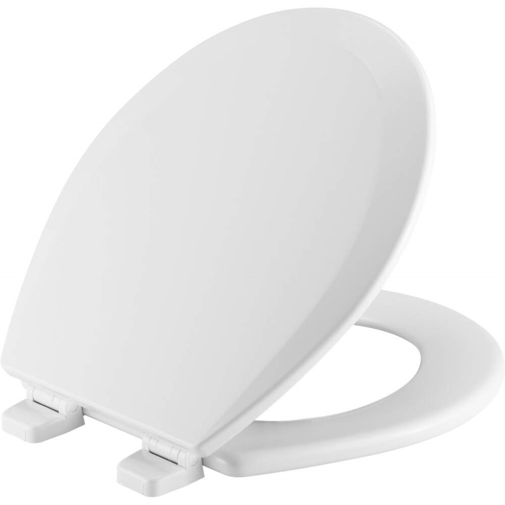 BEMIS Round Enameled Wood Toilet Seat in White with Top-Tite STA-TITE and Precision Seat Fit Adjustable Hinge
