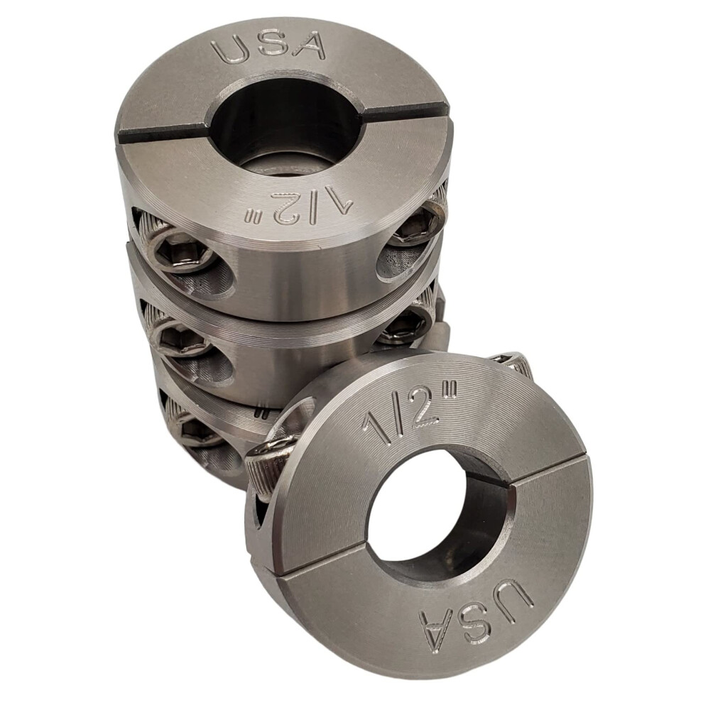 Coastal Shaft Collars - 0.50"""" Bore Diameter - Clamping Two Piece Shaft Collar - 303 Stainless Steel (4 Pack)-image-OPC-PFDRCXF-NEW