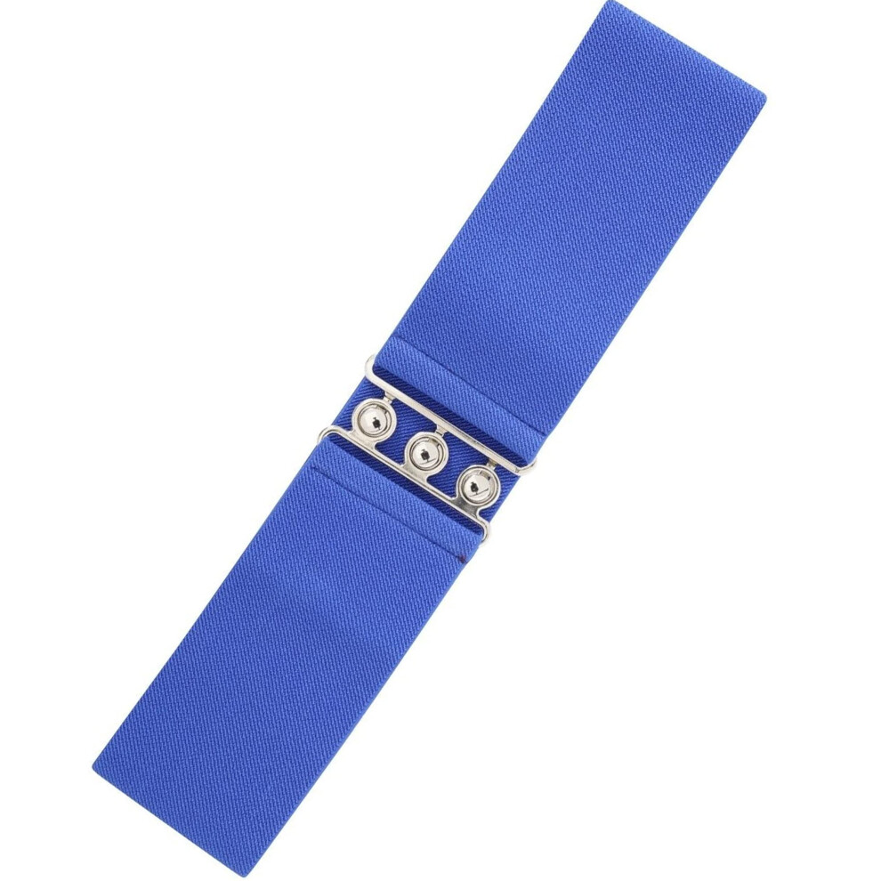 Ro Rox Cintura Donna Larga Elastica In Vita Stile Retrò Vintage – Cintura Stretch Per Abiti, Anni 50 – Fibbia Argento O Oro - Taglie 40-60 (Blu Reale, Small)-image