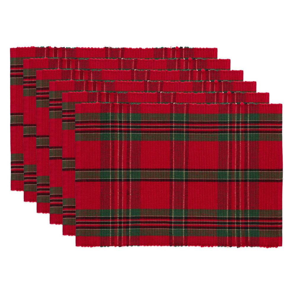 Ensemble de sets de table de No  l    carreaux DII Farmhouse pour table    manger et cuisine, 13 x 19, rouge et vert, 6 pi  ces
