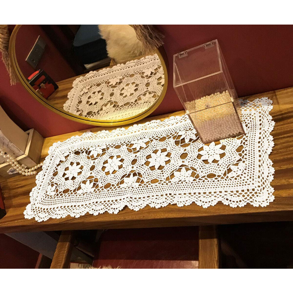 Janef Centrino, Centrino Rettangolare In Cotone Lavorato All'uncinetto, Bianco, 40,6 X 89,6 Cm.-image