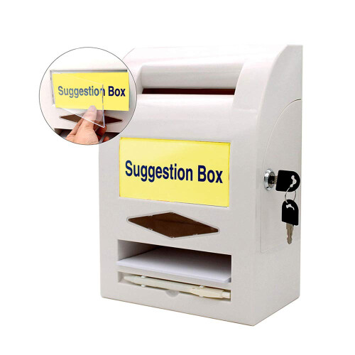 Suggestion Box  Donation Box  Post Box  Comment Box  Lock and Pen for Wall or Countertop  6 Replaceable Labels