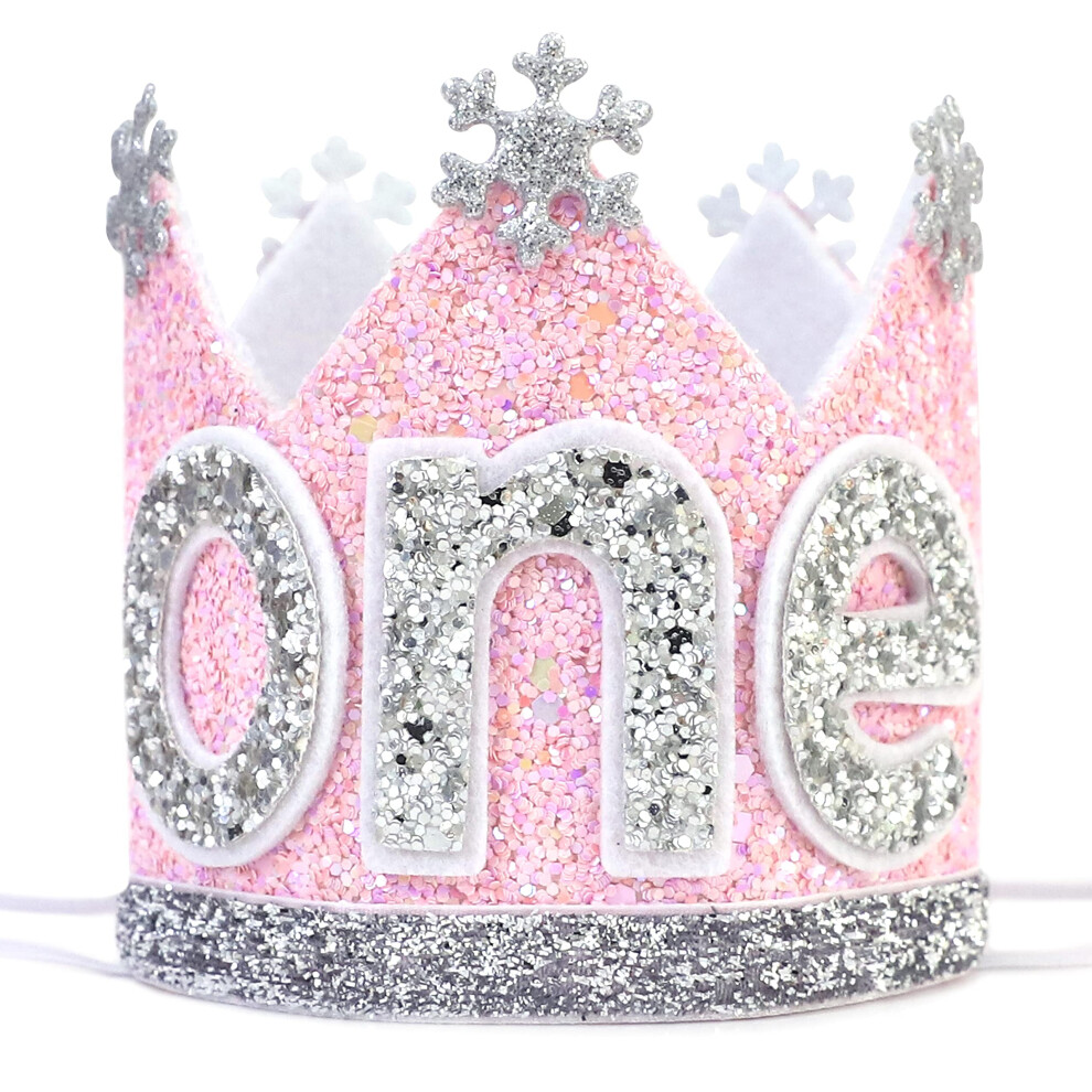 Couronne d'hiver Agkvw Onederland - Chapeau à paillettes flocon de neige pour le premier anniversaire de bébé fille, décorations roses et argenté