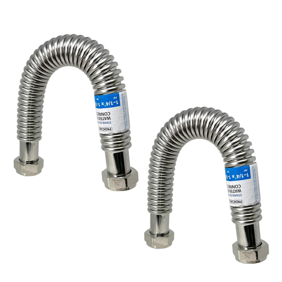 Procuru 2-Pack 1-1/4"""" Fip X 36"""" (3Ft) Stainless Steel Water Heater Flex Connector Certified Safe (6Wff36-2P) 810162573010
