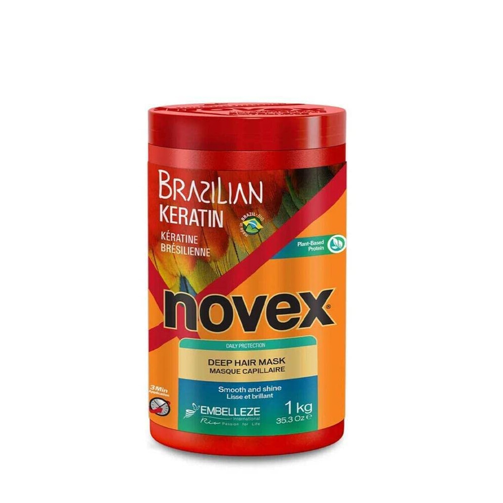 Novex Brazilian Keratin Deep Conditioning Mask 35.3 Oz - Reconstructive Keratin Frizz Control & Damage Repair