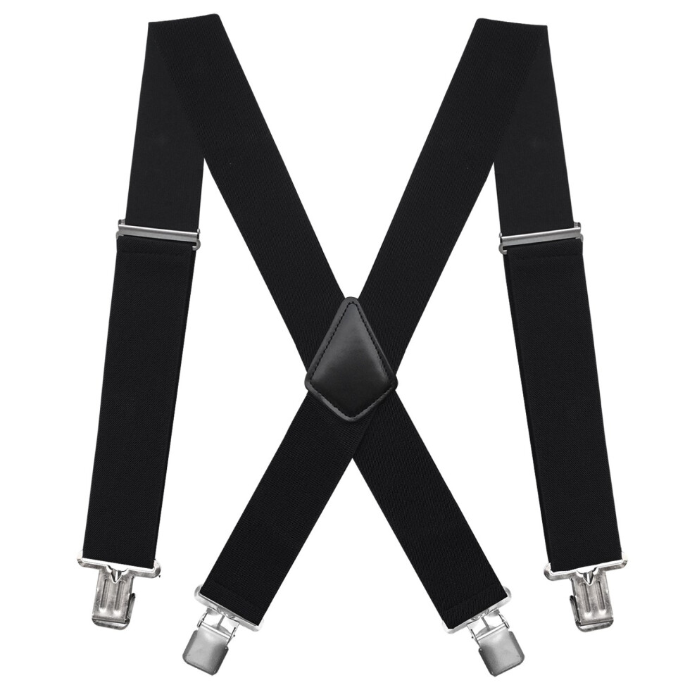 Fasker Mens Suspenders X-Back 2"""" Wide Adjustable Solid Straight Heavy Duty Clip Suspenders for Men Women Black