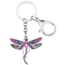 BONSNY Emaljelegering Rhinsten Blomster Dragonfly N?gleringe Gaver til kvinder N?gle Bilpung Tasker Charms Natur Design