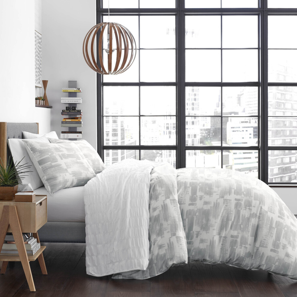 Parure de lit double avec housse de couette et taies d'oreiller assorties, style urbain, d  coration d'int  rieur moderne (Aria Pastel Grey Twin)