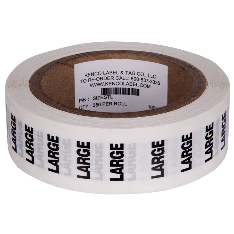 Clothing Size Strip Labels - 1.25"""" X 5"""" - 250 Strips Per Roll - Clear with Black and White Ink by Kenco (Large)
