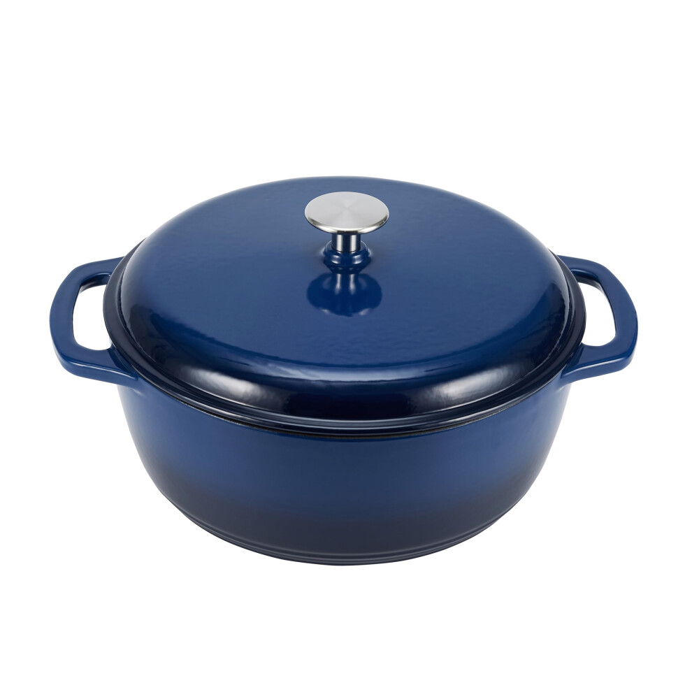Amazon Basics Cast Iron Dutch Oven Pot with Lid  Enameled  Round  Dual Handles  Heavy-Duty  Medium  6-Quart  Navy