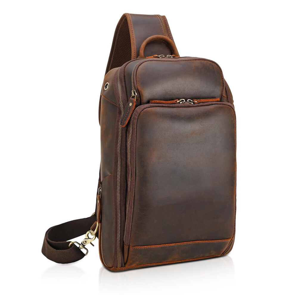 Sac     bandouli   re Polare de style moderne pour homme, sac     dos de voyage/randonn   e en cuir italien pleine fleur et fermetures    clair YKK