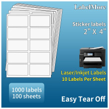 Etiquetas LabelMore (10 unidades, 2 x 4 pulgadas) para direcci?n de env?o para impresoras l?ser e inyecci?n de tinta (100 hojas, 1000 etiquetas)