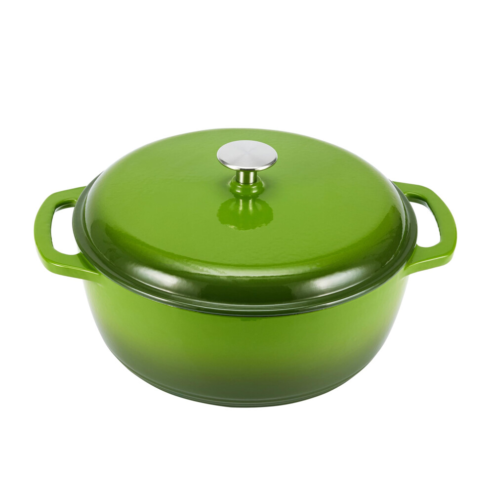 Amazon Basics Cast Iron Dutch Oven Pot with Lid  Enameled  Round  Dual Handles  Heavy-Duty  Medium  6-Quart  Green