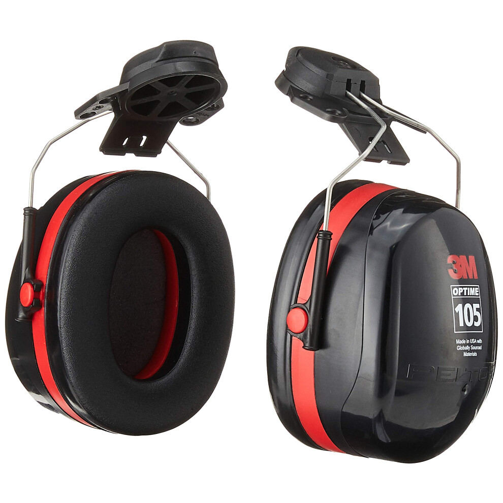 3M H10P3E Peltor Optime 105 Helmet Attachable Earmuff  Ear Protectors  Hearing Protection  NRR 27 dB  Black  Large