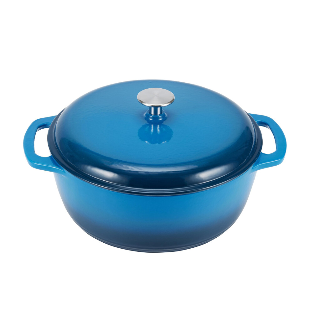 Amazon Basics Cast Iron Dutch Oven Pot with Lid  Enameled  Round  Dual Handles  Heavy-Duty  Large  7.3-quart  Blue