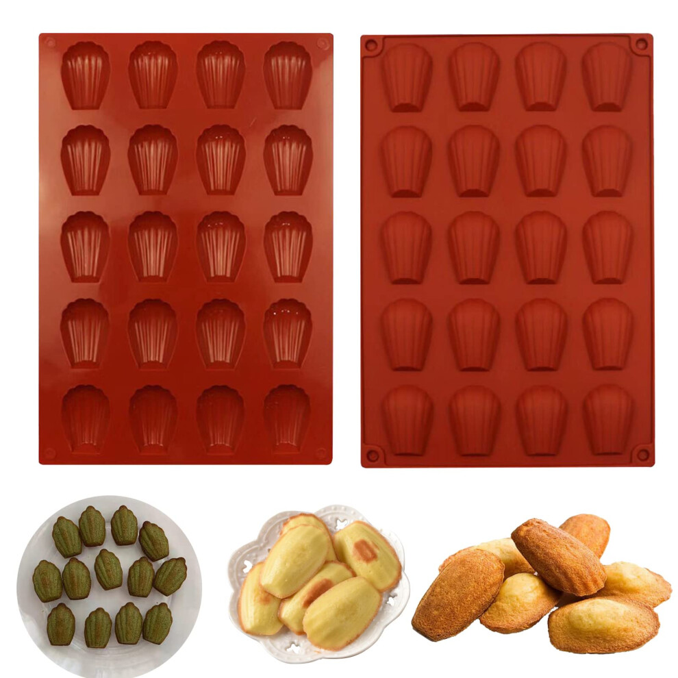 Hycsc 20 Stampi Per Madeleine In Silicone Antiaderente, 2 Pezzi, A Forma Di Conchiglia, Per Dolci Da Forno (Rosso Mattone)-image