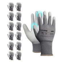 LANON 12 paia di guanti da lavoro di sicurezza, guanti da lavoro meccanici per uomo, rivestiti in PU, senza cuciture, leggeri, grigi, XL