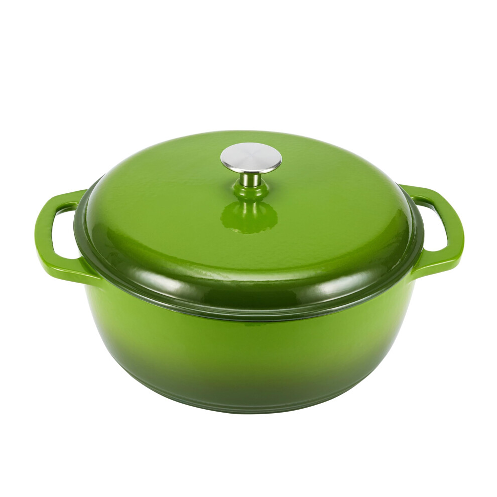 Amazon Basics Cast Iron Dutch Oven Pot with Lid  Enameled  Round  Dual Handles  Heavy-Duty  Small  4.3-Quart  Green