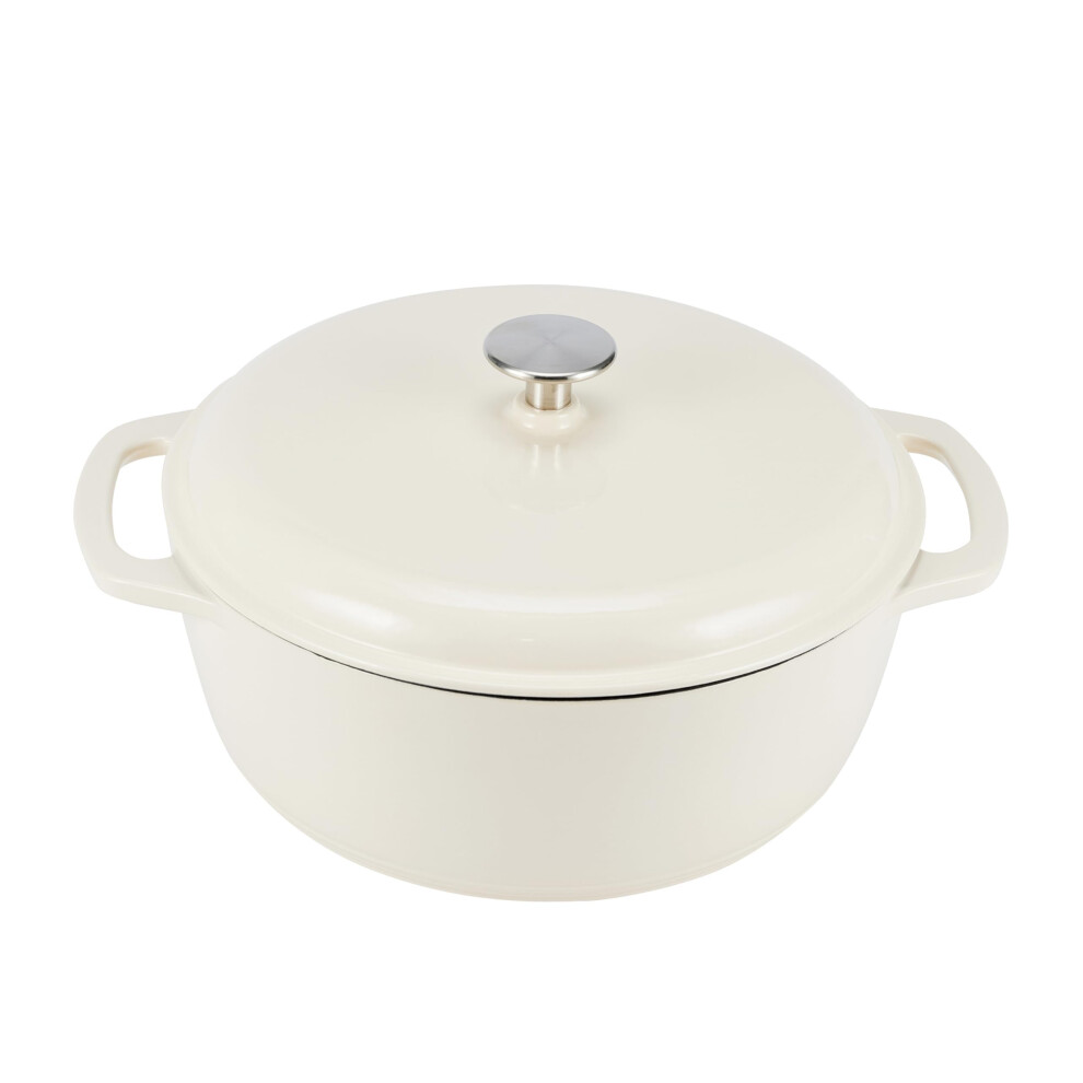 Amazon Basics Cast Iron Dutch Oven Pot with Lid  Enameled  Round  Dual Handles  Heavy-Duty  Large  7.3-Quart  White