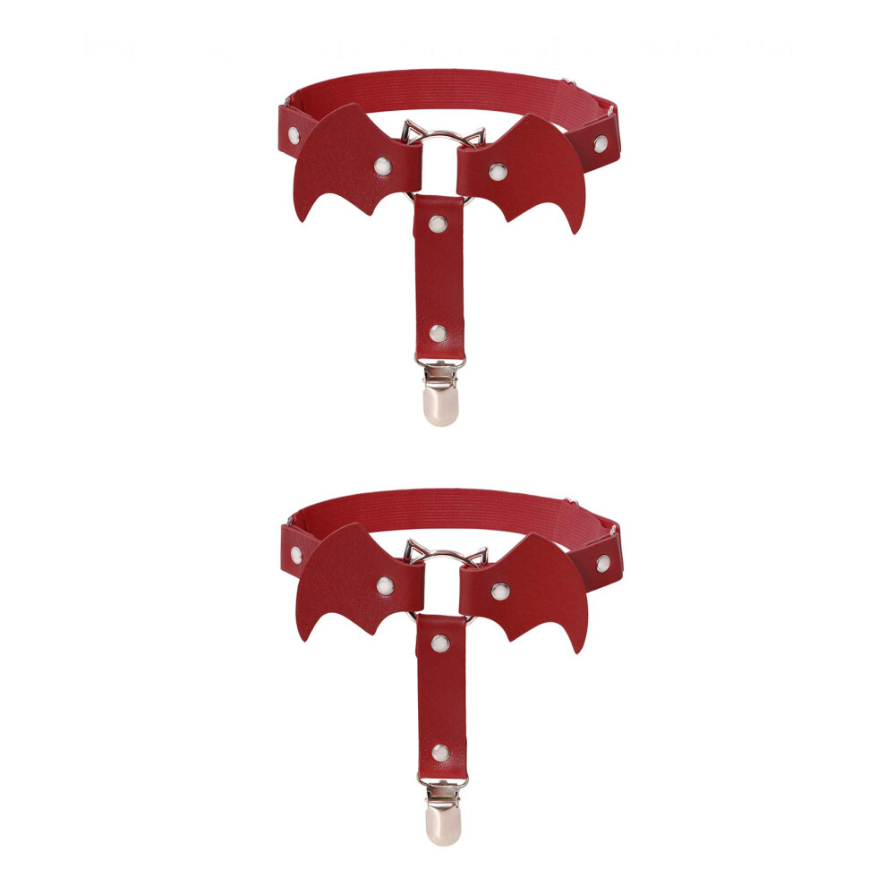 Alisikee Lot de 2 jarretelles r   glables en forme de chauve-souris avec clips antid   rapants,    lastiques et gothiques pour femme Rouge