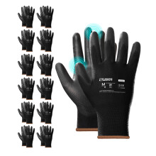 LANON 12 paia di guanti da lavoro di sicurezza, guanti da lavoro meccanici per uomo, rivestiti in PU, senza cuciture, leggeri, neri, XL