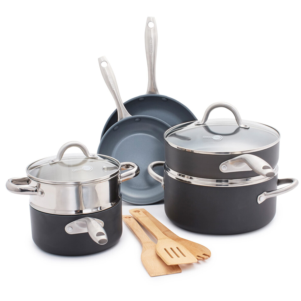 GreenPan Lima Hard Anodized Healthy Ceramic Nonstick 12 Piece Cookware Pots and Pans Set  PFAS-Free  Oven Safe  Gray