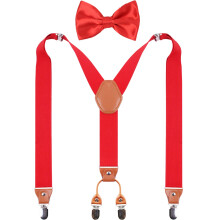 GUCHOL Bretels Strik voor Mannen en Vrouwen, Zware Elastische Brede Bretels, Sterke 4 Metalen Clips, Verstelbaar (Rood)