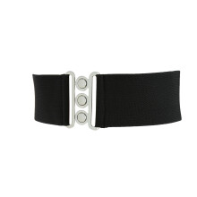 Fashiongen - Belta cu talie larga cu talie elastica facuta n Fran?a Gloria - Negru (catarama argintie) XL/talina dimensiunea 34 pna la 36