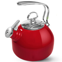 Chantal Classic Teakettle 1.8 QT Enamel On Steel 2-Tone Harmonica Whistle Rapid Boil and Even Heating (Chili Red)