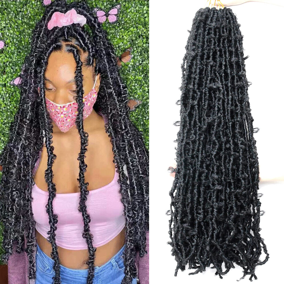 Lmzim Unisex Black 36 Inch Butterfly Locs Crochet Hair 5 Packs Long Distressed Soft Faux Locs Crochet Braids Locs For Women