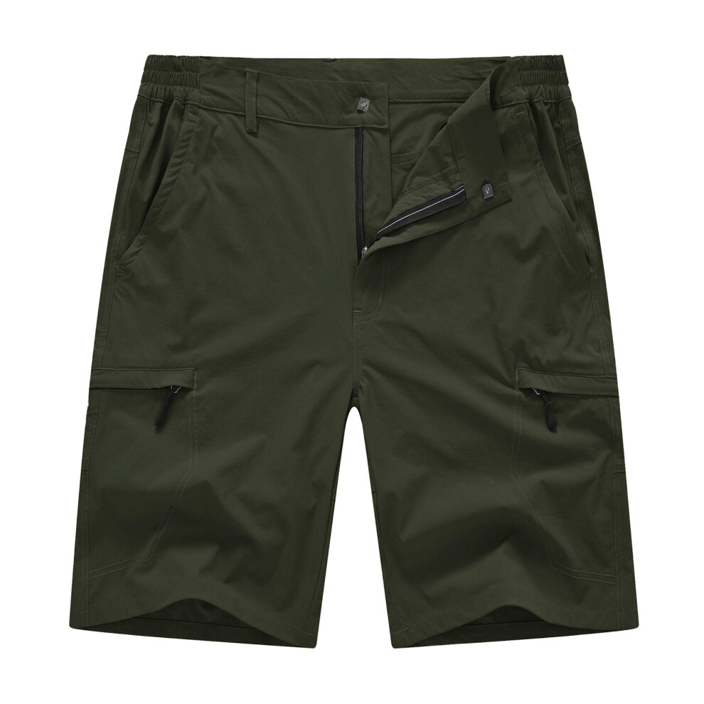 BASUDAM Short cargo de randonn?e pour homme, extensible, ? s?chage rapide, l?ger, 6 poches, pour le camping, les voyages, vert arm?e, taille 38