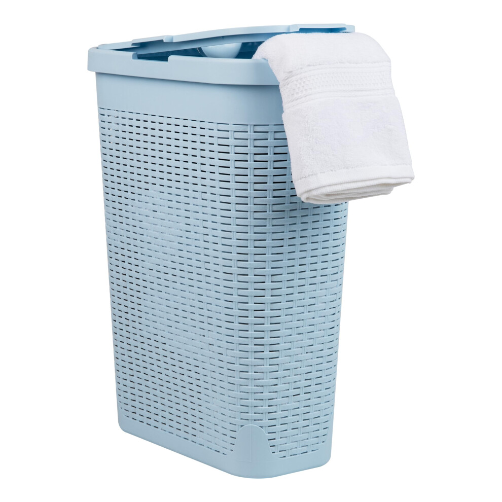 Panier    linge fin Mind Reader 40 L avec couvercle en osier et plastique 45,7 cm (L) x 26,4 cm (l) x 59,7 cm (H) Bleu ciel