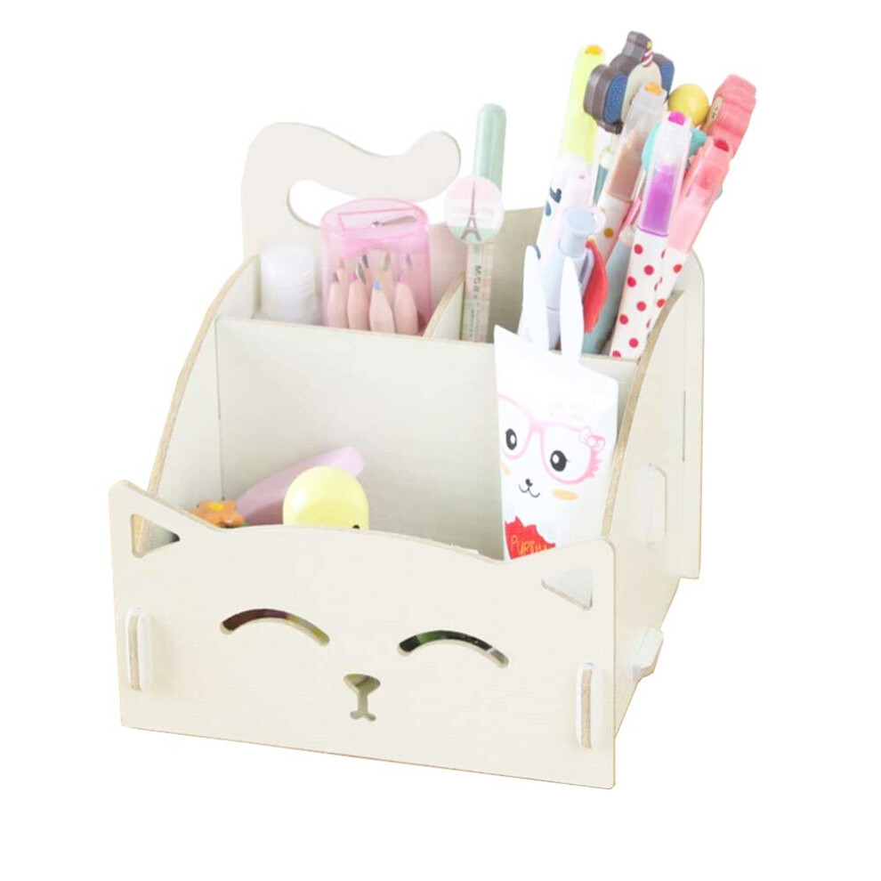 Artkingdome Exquisite DIY Artwork Cat Folding Collection Pen Pencil Holder Cosmetic Organizer Desk Storage Sorter White-image-OPC-PGG8K8B-NEW