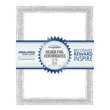 Geographics Blank Award Certificate Paper 8,5 x 11"""" Premium Silver Folie & Silver Flourish Border Design (pack om 12)