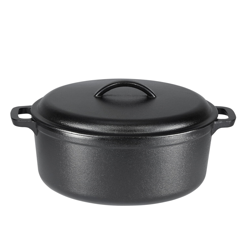 Amazon Basics Round Pre-Seasoned Cast Iron Dutch Oven Pot with Lid and Dual Handles  Heavy-Duty & Large  7-Quart  Black