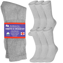 Special Essentials 6 paar niet-bindende grijze katoenen diabetes-crew-sokken met extra brede bovenkant voor heren en dames grijs 13-15