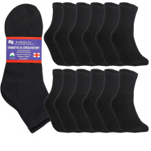Special Essentials 12 Par Bomull Diabetiska ankelstrumpor-Icke-bindande med extra bred topp fr mn och kvinnor Black 13-15