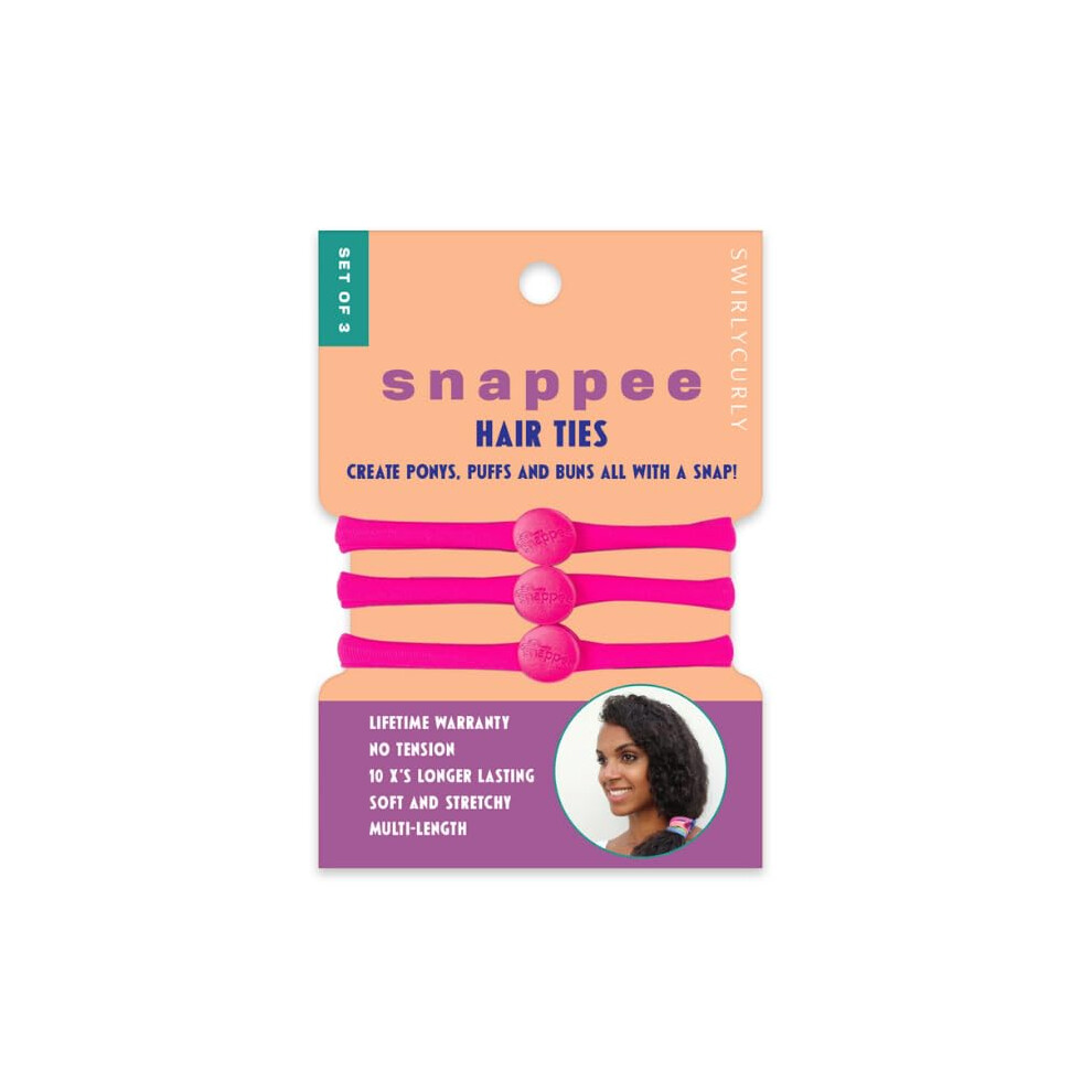 Swirlycurly Snap Hair Ties For Thick Natural Curly Hair | No Slip No Tension Pro Hair Tie | Strong Ponytail Holder (3 Pack Pink)