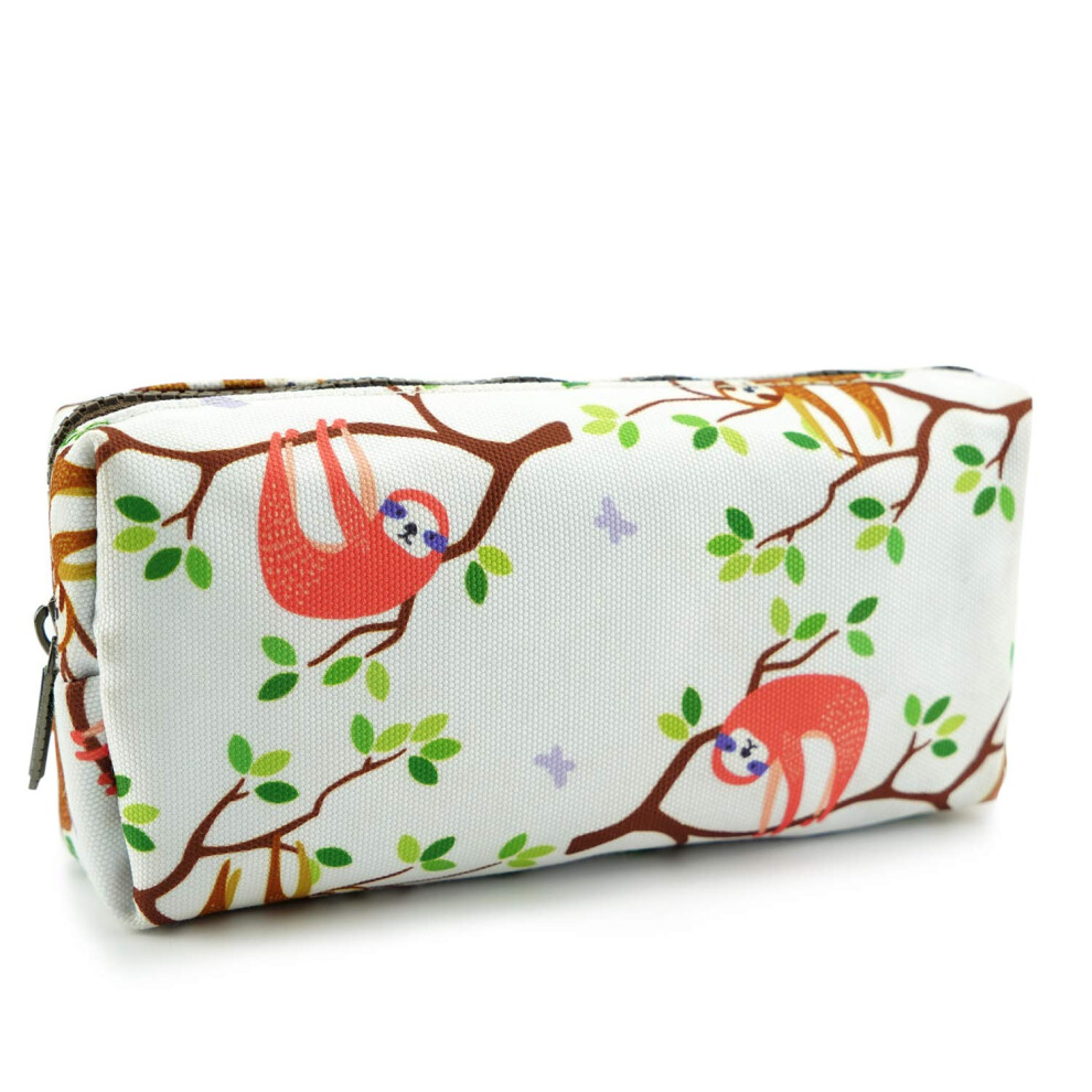 Lparkin Cute Sloth Large Capacity Canvas Pencil Case Pen Bag Pouch Gadget Stationary Case Makeup Cosmetic Bag Kawaii Box