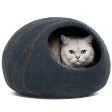 MEOWFIA Premium Felt cat Bed cave - Handmade 100 Merino Wool Bed for cats and Kittens (Dark Shades) (Medium Slate grey)