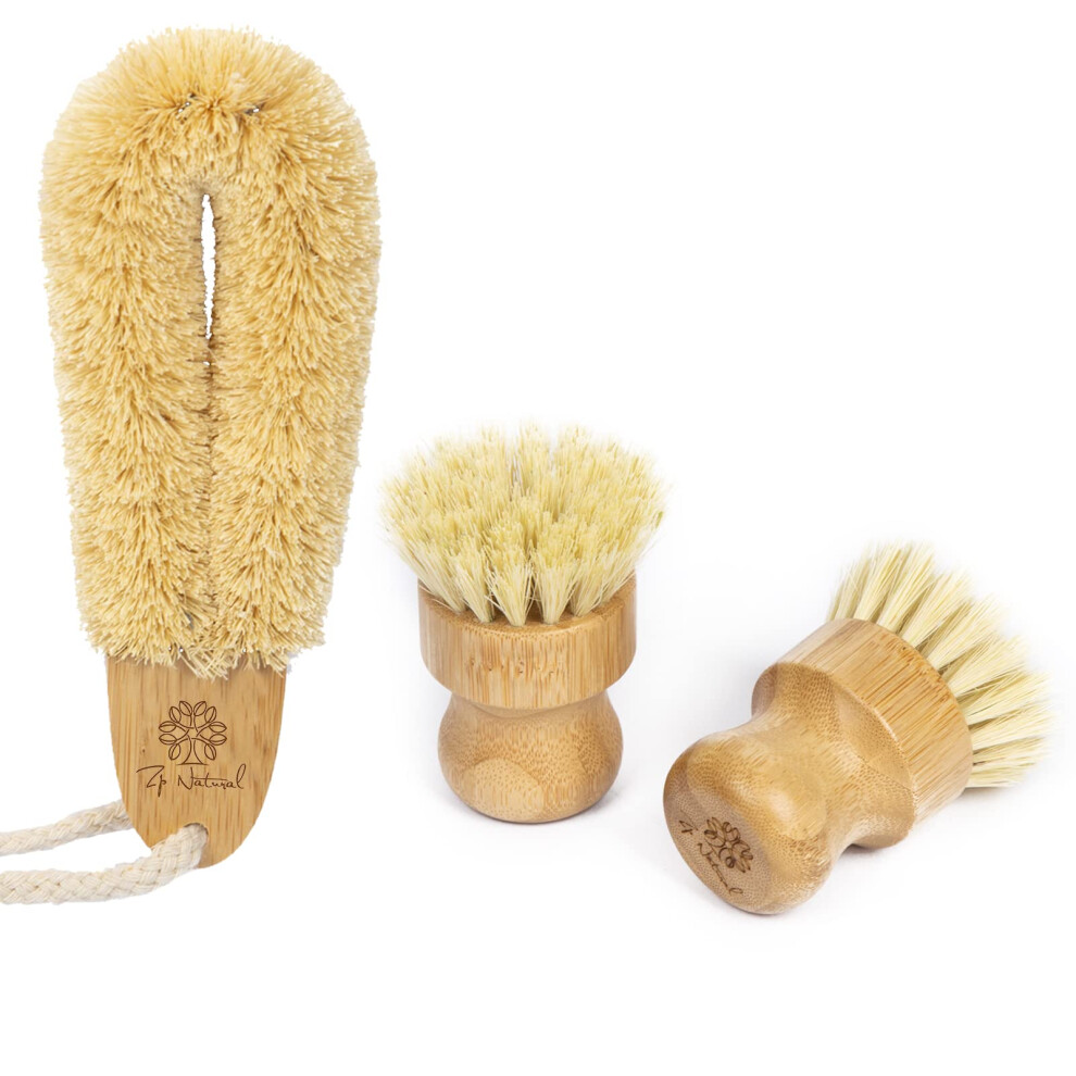 Bamboo Dish Scrub Brushes  ZP Natural 3Pack Kitchen Wooden Cleaning Scrubbers Set for Cleaning Pots  Pans and Vegetables