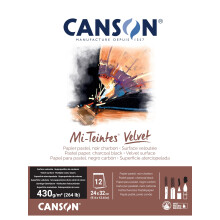 Canson Mi-Teintes Fluwelen tekenpapierblok Houtskoolzwarte lijmbinding (260lb/430g) 12 vel 9,4x12,6 inch 1 telling