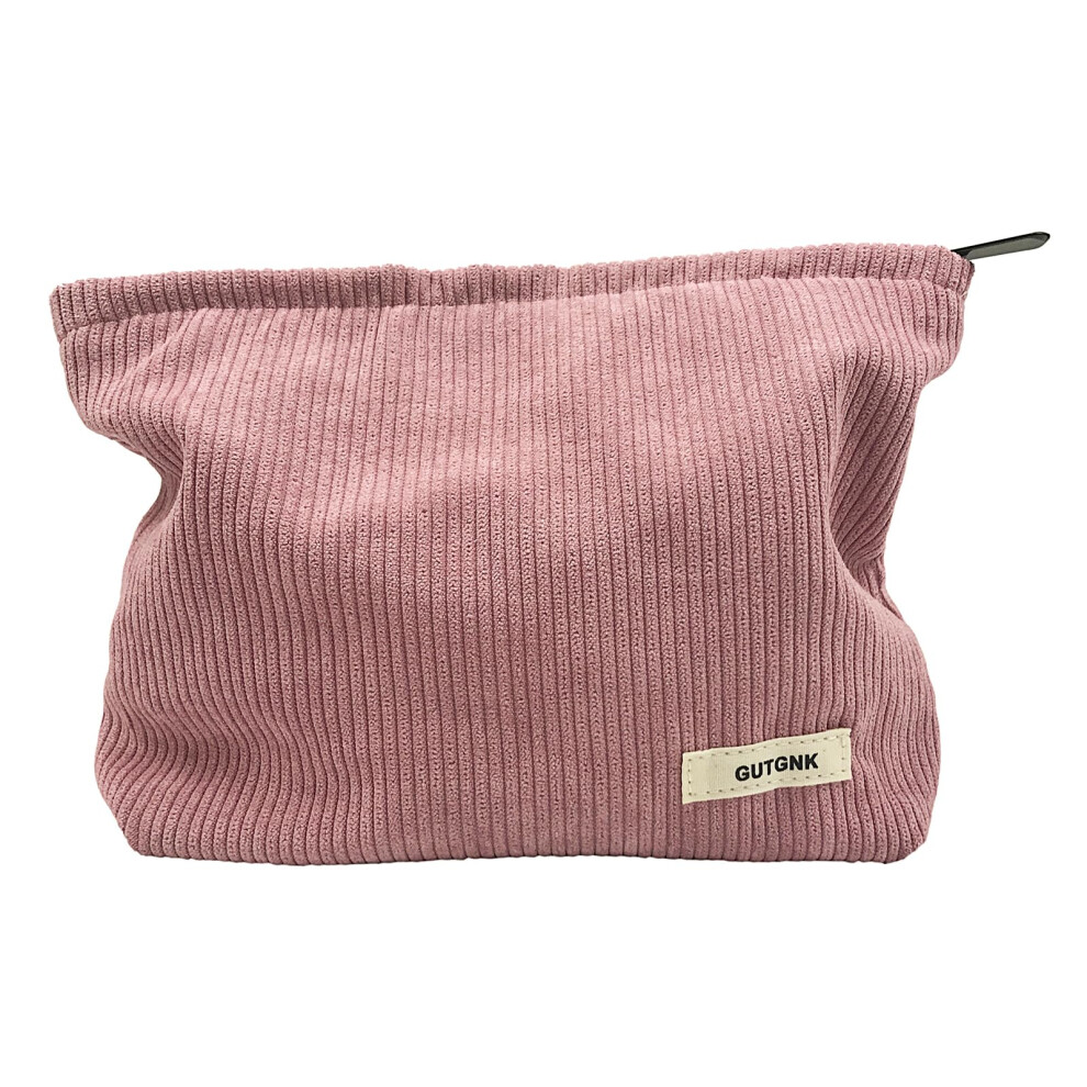 Gutgnk Pink Women's Corduroy Cosmetic Bag Large Capacity Canvas Cosmetic Bag Travel Toiletry Bag Accessories Organizer