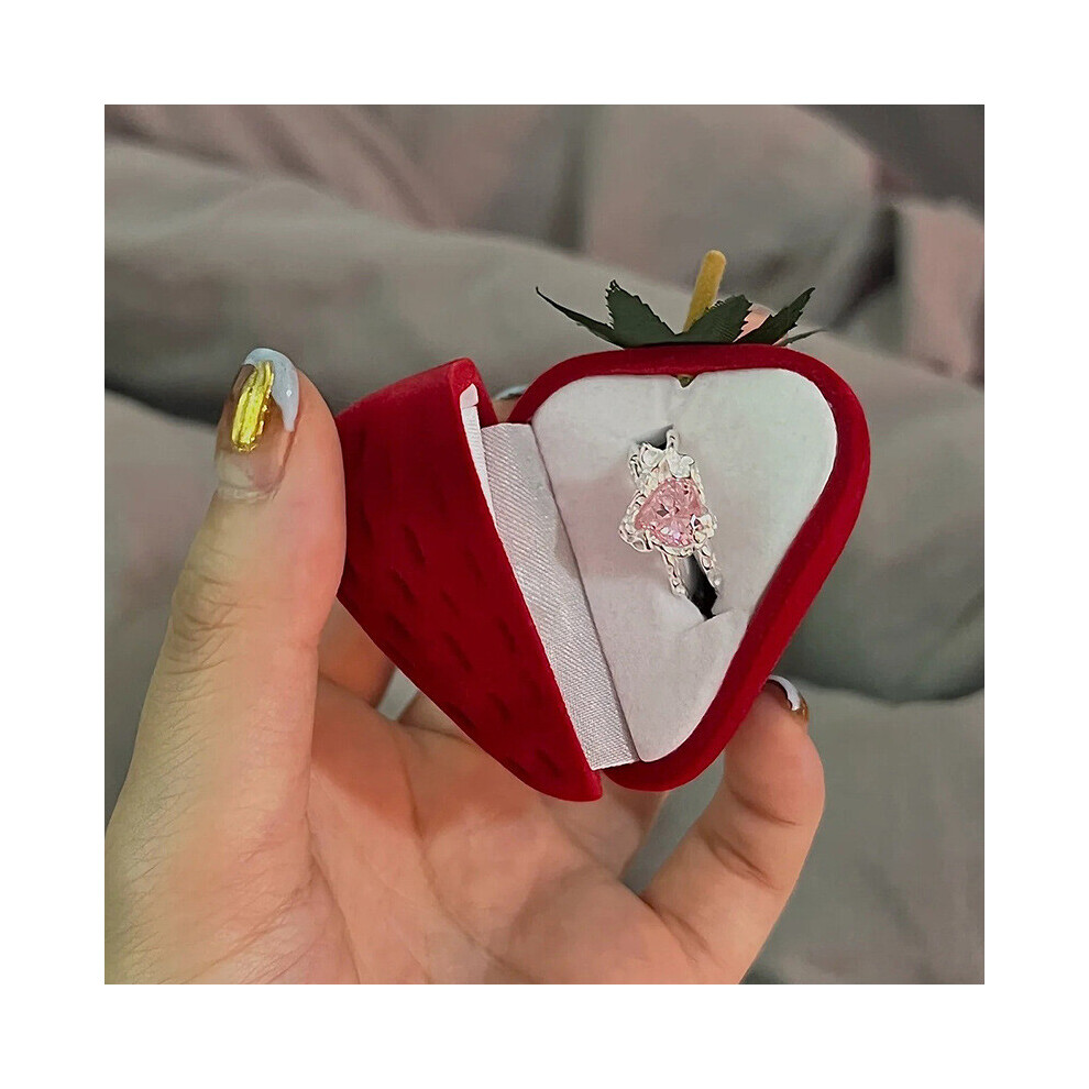 Caja Para Anillos Roamantic Strawberry Lindo Organizador De Anillos-image
