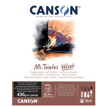 Canson Mi-Teintes Fluwelen tekenpapierblok Houtskoolzwarte lijmbinding (260lb/430g) 12 vel 12,6x16,1 inch 1 telling