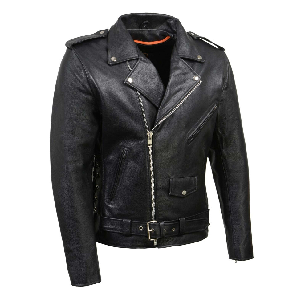 Veste de moto classique noire Milwaukee Leather SH1011 pour homme, en cuir de vache avec la  age lat  ral - XXXL
