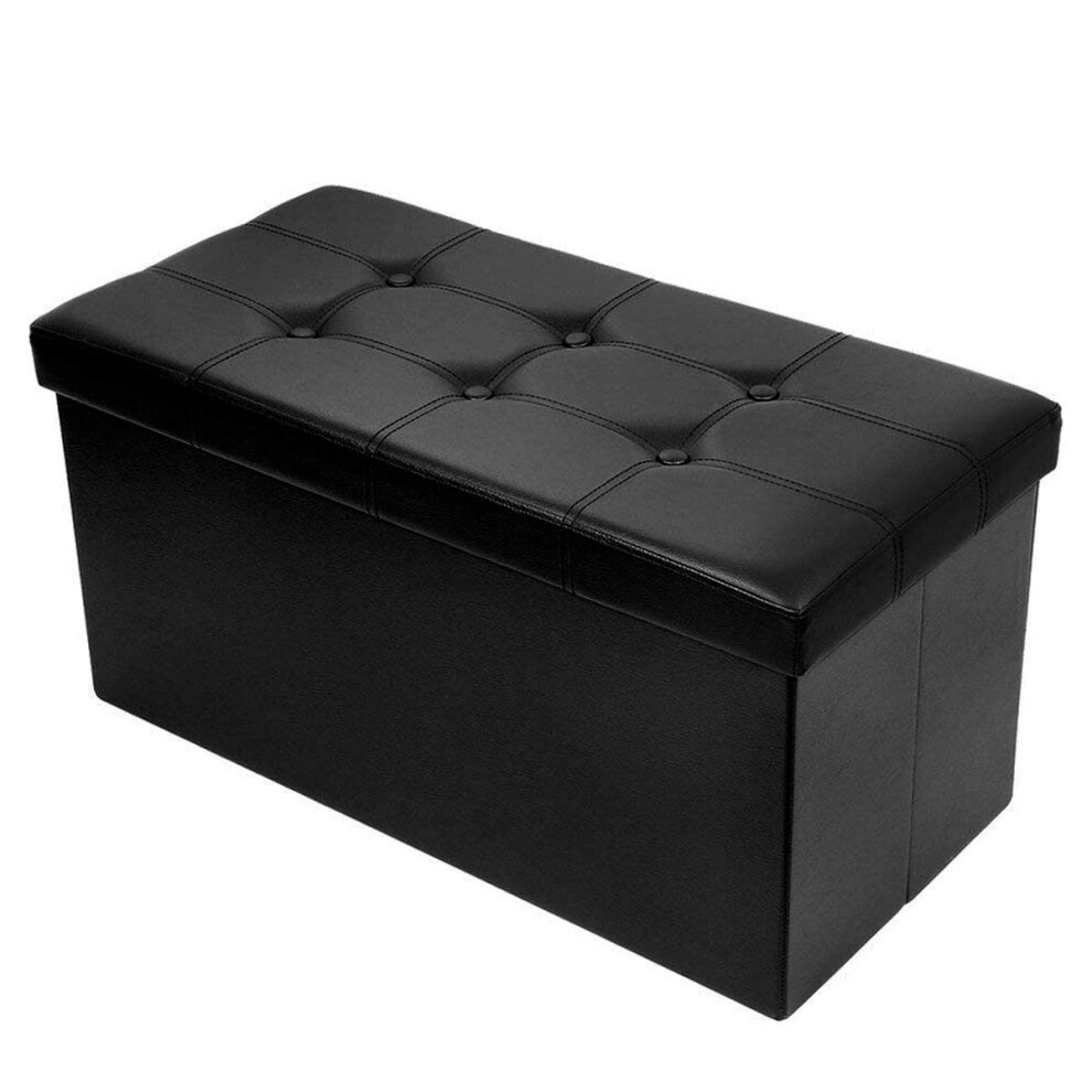 Banc de rangement ottoman BRIAN & DANY 76 cm, coffre de rangement en similicuir, banc pliant, repose-pieds, table basse (noir)