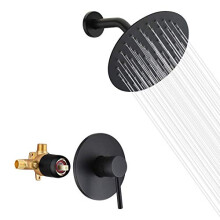 sumerain Matte Black Shower Faucet Set Pressure Balance Cartridge 8 Inches Rain Shower Head with Non-return Check Valves